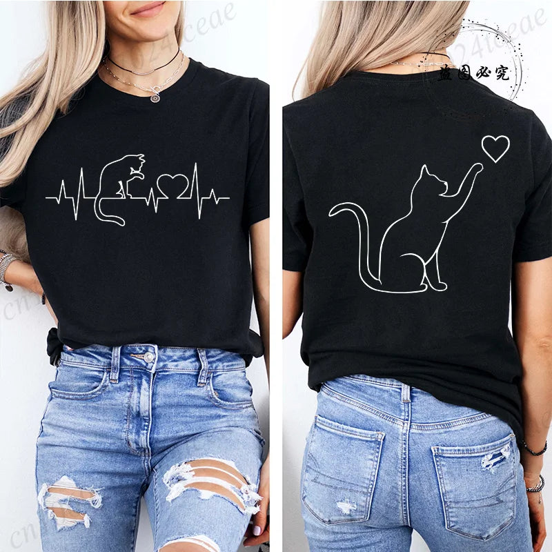 Damskie t-shirt topy z krótkim rękawem Cool Cat Print T-shirts O Neck Casual Lose Hip Hop Streetwear dla kobiet letnie koszulki