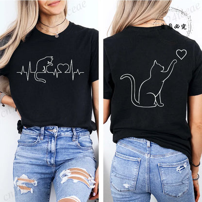 Damskie t-shirt topy z krótkim rękawem Cool Cat Print T-shirts O Neck Casual Lose Hip Hop Streetwear dla kobiet letnie koszulki