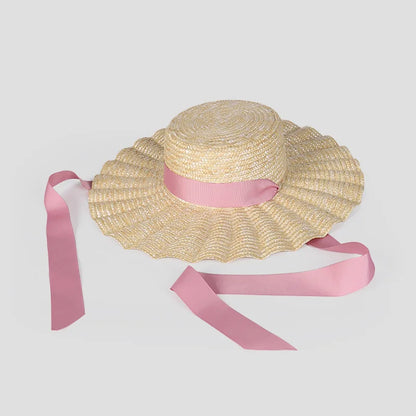 2024 Summer Straw Hat Beach Hat Women's Seaside Sun Hat Vacation Bow Ribbon Flat Top Big Brim Straw Hat praia 모자