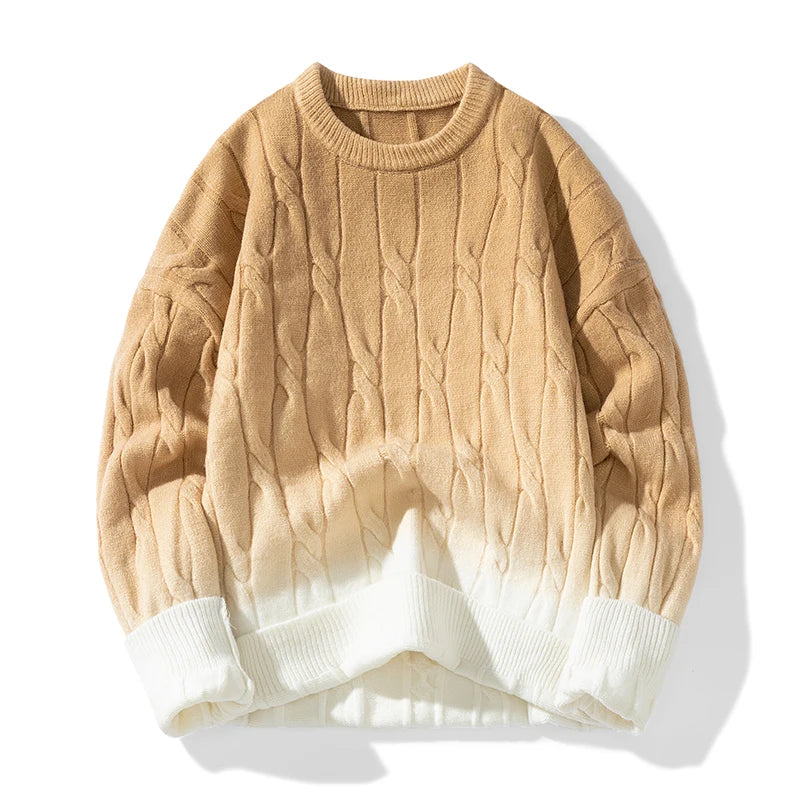 Koreansk gradient strikket løs chunky twist strik pullover 2024 ny rund hals sweater efterår vinter varme par toppe