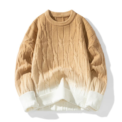 Koreansk gradient strikket løs chunky twist strik pullover 2024 ny rund hals sweater efterår vinter varme par toppe
