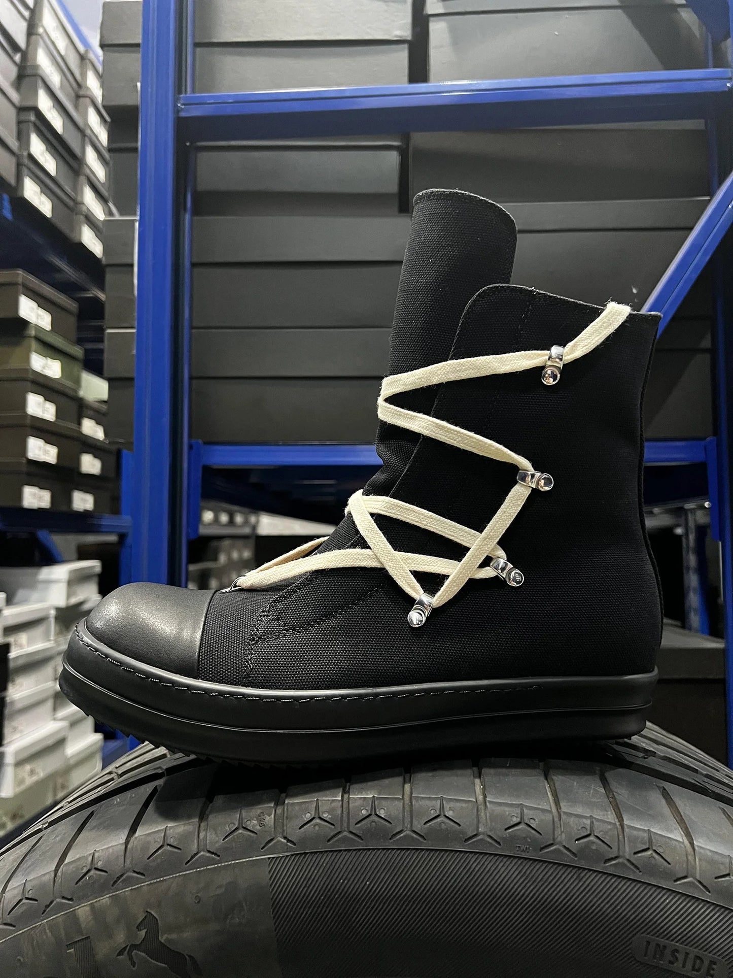 Casual skor män mode par ro hexagon lyx designer tjock sula svarta kvinnor platt zip ankel stövlar hög topp duk sneakers