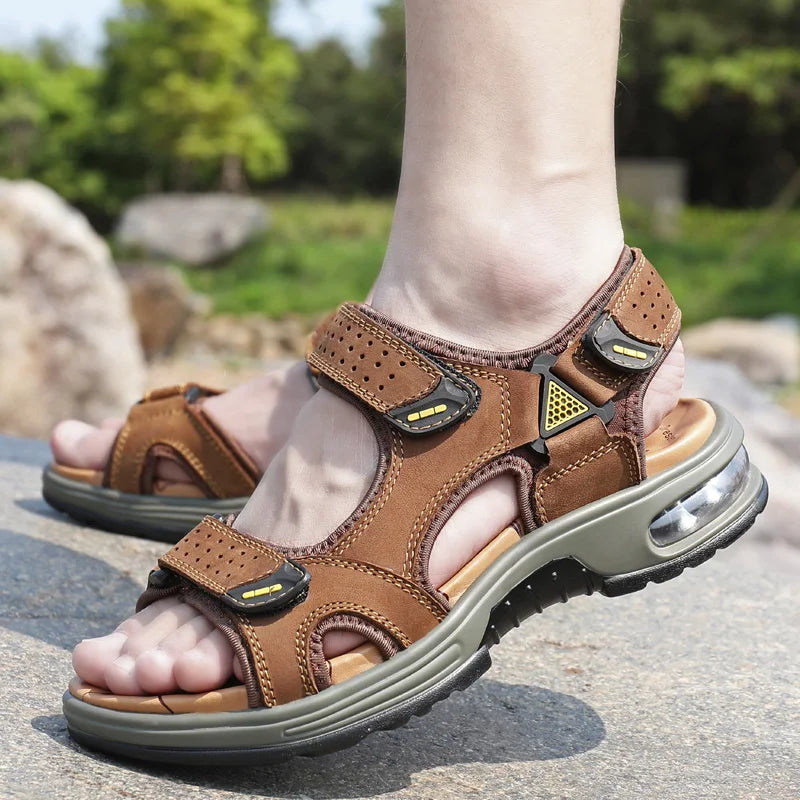 Men de verano Sandalias Genina cuero zapatos casuales zapatos de cuero para hombres para hombres zapatos de playa zapatos para hombres romanos zapatos