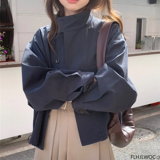 Korea Krótka odzież wierzchnia kobieta swobodna luźna leniwa elegancka bawełniana bawełniana mieszanki wiatrówki