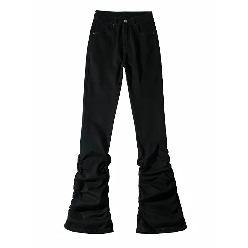 Calça de jeans de flare pilhada de reddáquica Mulheres pretas Goth Retro Strety Stret