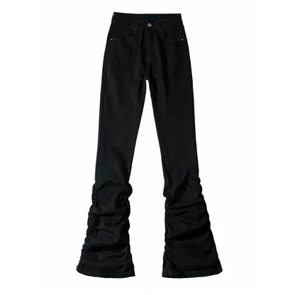Calça de jeans de flare pilhada de reddáquica Mulheres pretas Goth Retro Strety Stret