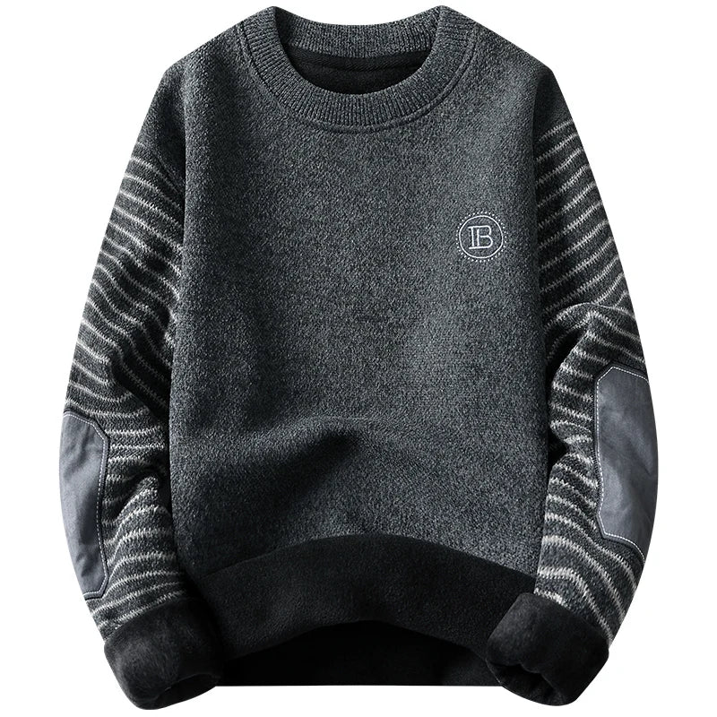 Mænds sweater Patckwork Round Neck Pullovers Fleece Foret tyk varm vinterstrik mode -hoppere Mands tøj