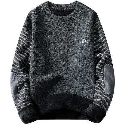 Mænds sweater Patckwork Round Neck Pullovers Fleece Foret tyk varm vinterstrik mode -hoppere Mands tøj