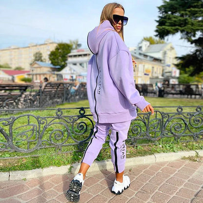 Fashion Casual Loose Suit Letter Printing Long Sweater Sweatpants 2 PCS Running Tracksuit Women Fitness Clothing