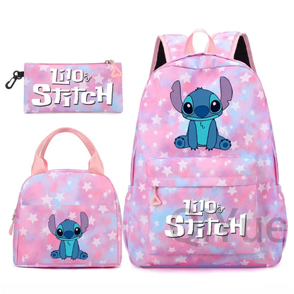 Disney Lilo Stitch Backpack Set for Girl Teen Student Back To School Knapsack Women Rucksack Mermaid Style Lunch Bag Pencil Case