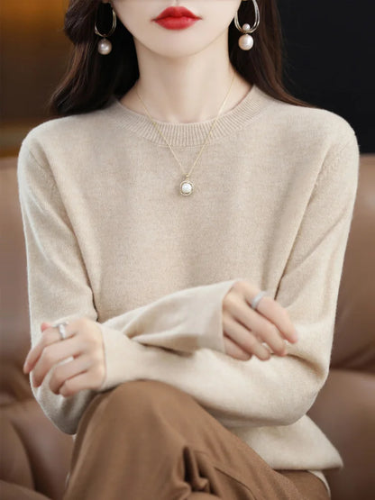 Mode 100% merino ull kvinnors tröja o-hals långärmad pullover vår höst vinter bast Jumper kläder stickkläder toppar