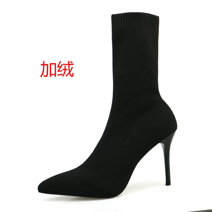 Stivali da calzino sexy stivali da allungamento a maglia tacchi alti per donne scarpe alla moda 2024 stivali caviglia autunno primaverili femminile