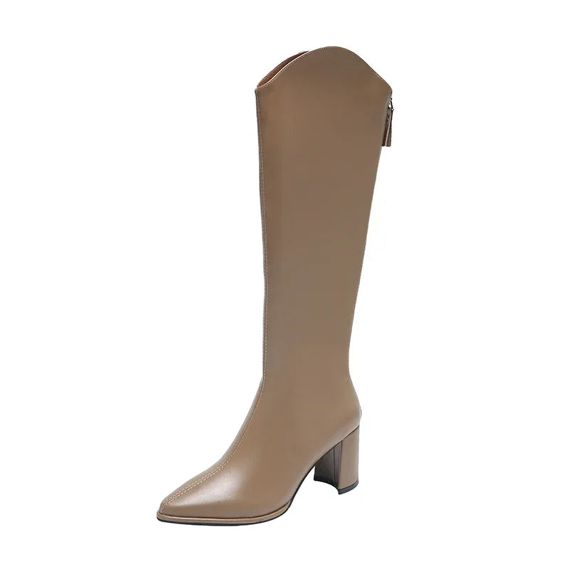 Plus size 34-43 Nuove stivali da donna con cerniera spessa con tacchi alti semplici Stivali invernali autunnali Stivali invernale