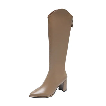 Plus size 34-43 Nuove stivali da donna con cerniera spessa con tacchi alti semplici Stivali invernali autunnali Stivali invernale