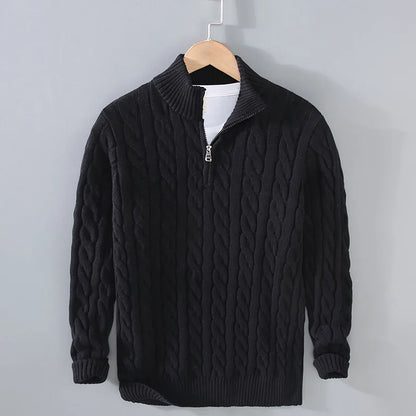 2025 Nuevo otoño Invierno Invierno Menéteres Sweater Men Stand Collar Medio Zip Algodón 100% Grisado Color sólido Ropa de calle principal