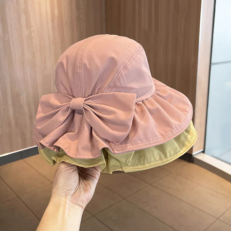 Women's Spring Summer Bow Knot Fisherman Hat Basin Sun Sunscreen Bucket Hat Fashion Sun Hat Cap H11