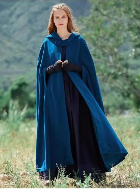 Women Long Cape Cloak Stylish Hooded Wool Blend Cloak Coat Ladies Autumn Hoodies Poncho Warm Cosplay Jackets Outwear Windbreaker