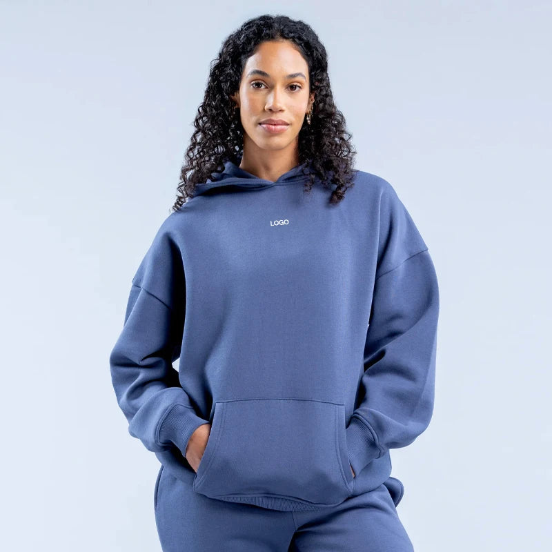 New Women's Casual Fashion Print Suit Solid Color Thickened Warm Hooded Top Elastic Sports Pants Female's Yoga Hoodie