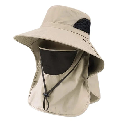 New Wide Brim Sun Cap with Neck Flap for Men Women Adjustable Outdoor 50+UPF Protection Safari Cap Hiking Fishing Breathable Hat