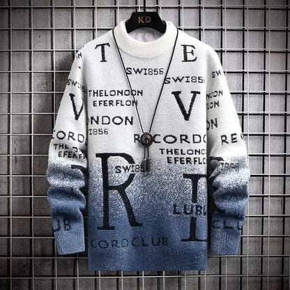 2024 suéter masculino coreano otoño invernal de la moda hombres elementos ingleses suéter sweater casual suéter de cuello