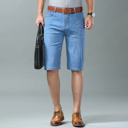 Ny sommaren Men denim Shorts Fashion Light Color Casual Loose Multi-Pocket Straight Five Minute Pants Elastic Kne Shorts