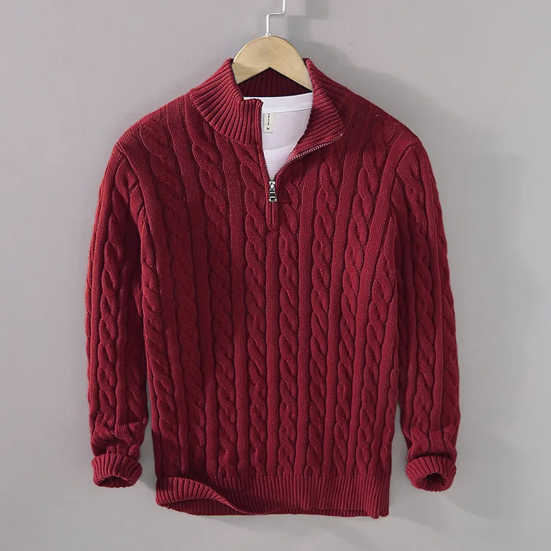 2025 Nuevo otoño Invierno Invierno Menéteres Sweater Men Stand Collar Medio Zip Algodón 100% Grisado Color sólido Ropa de calle principal