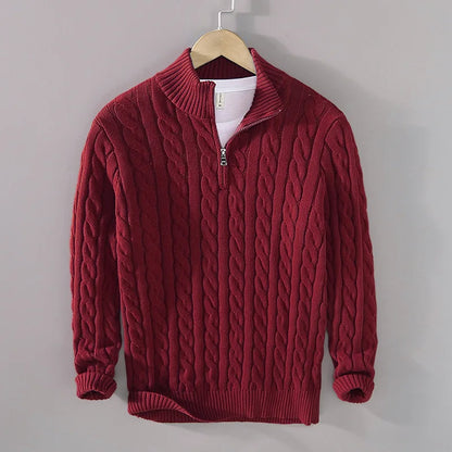 2025 Nuevo otoño Invierno Invierno Menéteres Sweater Men Stand Collar Medio Zip Algodón 100% Grisado Color sólido Ropa de calle principal