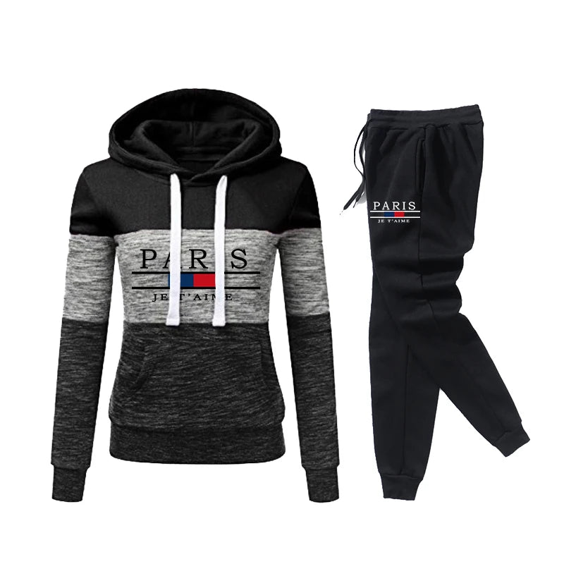 Paris Fashion Hooded Tracksuit for Women Autumn Winter Casual Sports Jogging Suit Ladies Home Outdoor Comfortable Warm Outfits