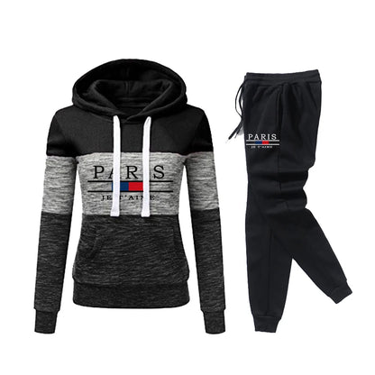 Paris Fashion Hooded Tracksuit for Women Autumn Winter Casual Sports Jogging Suit Ladies Home Outdoor Comfortable Warm Outfits