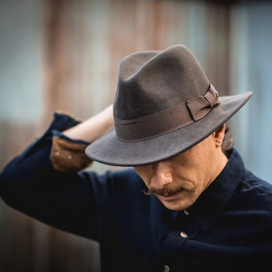 2022 New Fashion Men Fedoras Hat Women's Jazz Hat with Bow Tie Elegant Spring Black Woolen Blend Cap Outdoor Casual Felt Hat