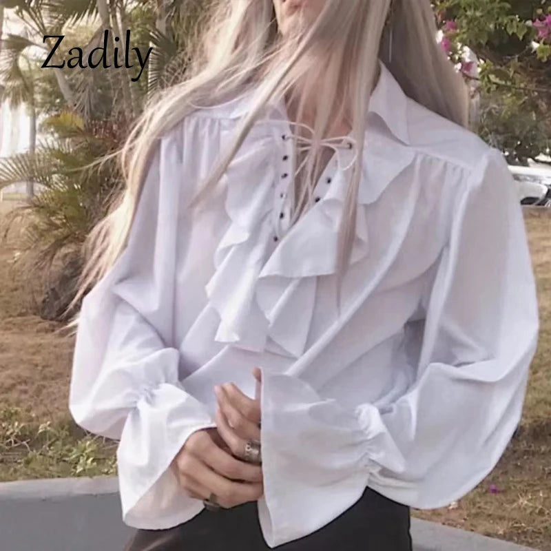 Camicetta vittoriana femminile camicetta gotica rosata girata pirata principe camicia poete