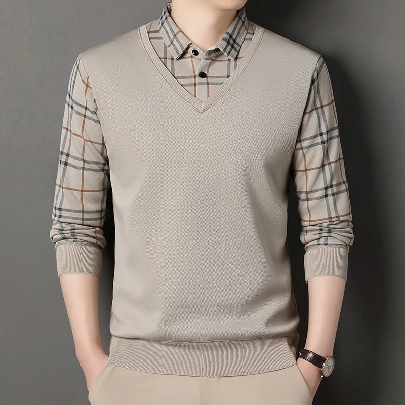 Suéter de punto de vellón macho suéter para hombres de otoño camiseta de invierno suéteres beige azul marino azul coreano top coreano