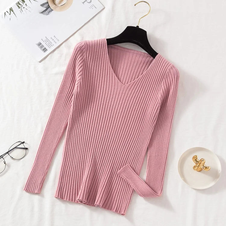 Herfst Winter Women Sweaters Casual gebreide lange mouw gebreide V Neck Lover Sweater Femme Fundamentele massieve jersey Tops Mode kleding