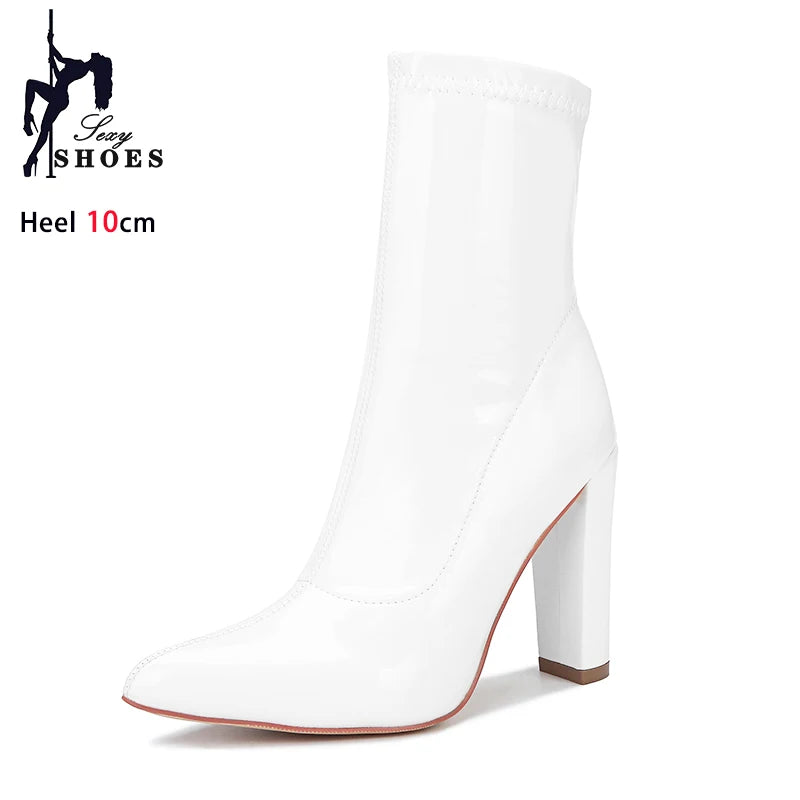 Red Ankle Boots For Women 2025 Spring New Side Zip Pointy Toe Shoes British Style Lady Short Boots Woman 10CM Leather High Heels