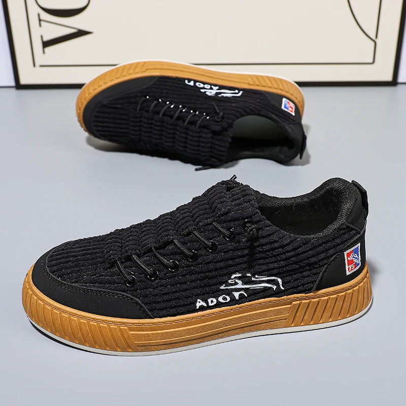 2023 New Mens Lightweight Breathable Sneakers  Trendy Flat Platform Casual Canvas corduroy  Sneakers
