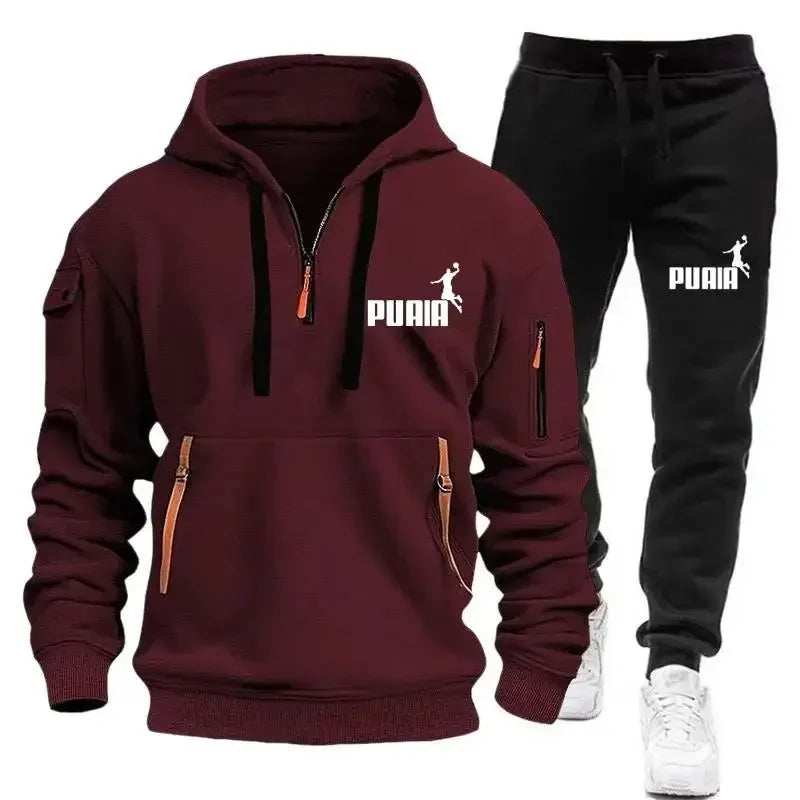 Men's tracksuit Zipper hoodie + Sweatpants 2-piece Fall/Winter Men's daily casual blazer Jogging suit Top and pants, tracksuit