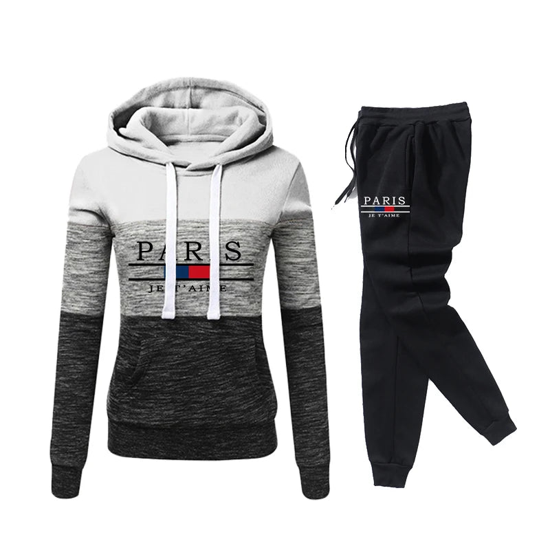 Paris Fashion Hooded Tracksuit for Women Autumn Winter Casual Sports Jogging Suit Ladies Home Outdoor Comfortable Warm Outfits