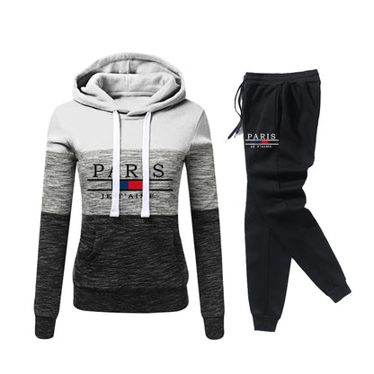Paris Fashion Hooded Tracksuit for Women Autumn Winter Casual Sports Jogging Suit Ladies Home Outdoor Comfortable Warm Outfits