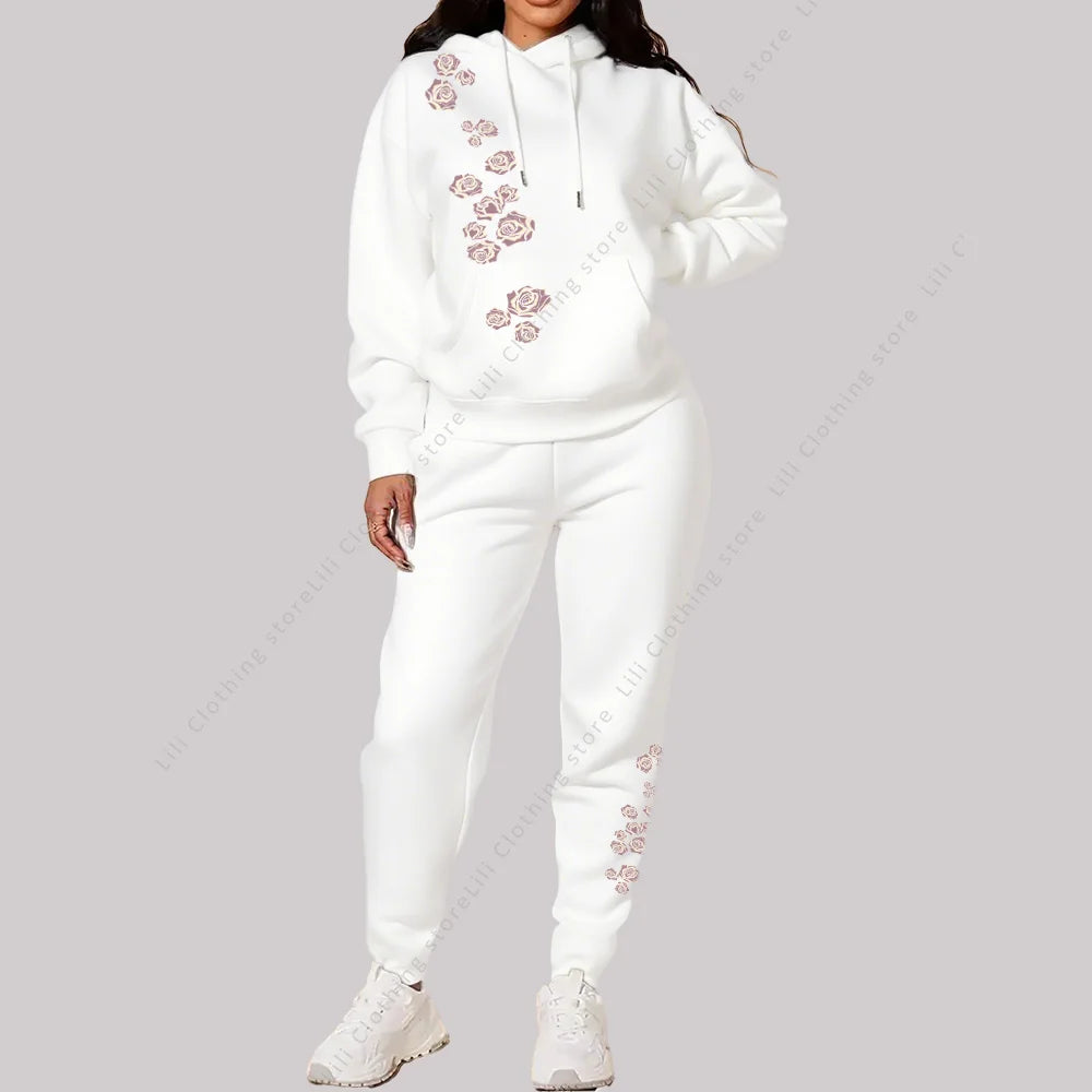 Fagurfræðileg íþróttafatnaður kvenna Hágæða haust vetrarhettupeysur Sweatpants