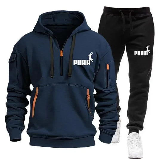 Men's tracksuit Zipper hoodie + Sweatpants 2-piece Fall/Winter Men's daily casual blazer Jogging suit Top and pants, tracksuit