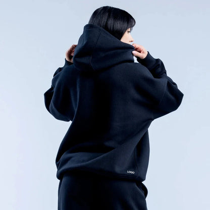 New Women's Casual Fashion Print Suit Solid Color Thickened Warm Hooded Top Elastic Sports Pants Female's Yoga Hoodie