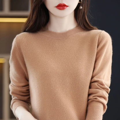 100% pure wool cashmere sweater women's O-neck pullover casual knitted coat autumn and winter women's coat basic 18 colors