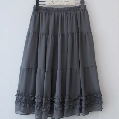 Chic Summer New Kolor High-end Gaza spódnica z Earlet Lace Hemline Seugh Puffy F-długość japońskiego sle