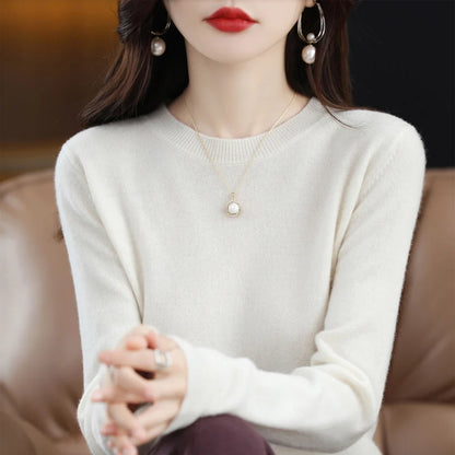 100% pure wool cashmere sweater women's O-neck pullover casual knitted coat autumn and winter women's coat basic 18 colors