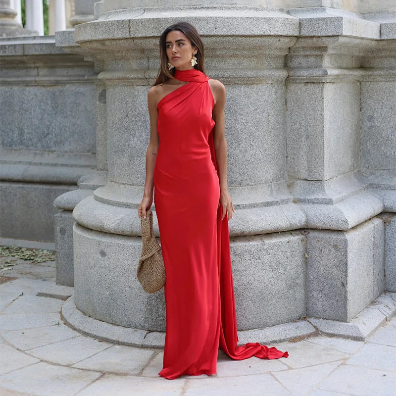 Panglici elegante din satin rochie de petrecere halter sexy feminin fără spate de pe umăr Rochii fără mâneci 2025 Rochii de seară de vară noua doamnă