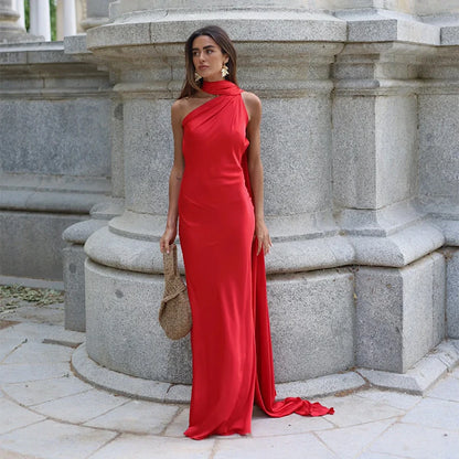 Panglici elegante din satin rochie de petrecere halter sexy feminin fără spate de pe umăr Rochii fără mâneci 2025 Rochii de seară de vară noua doamnă