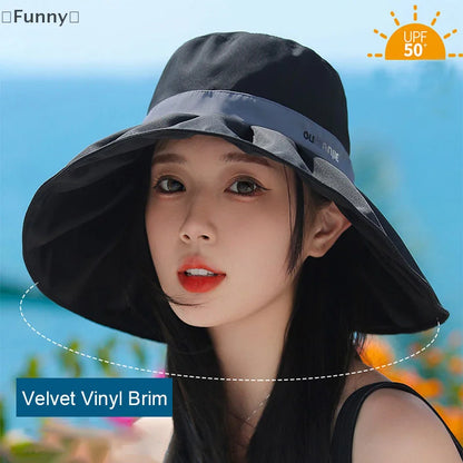Women's Velvet Wide-Brim Bucket Hat - Casual Outdoor Sun Hat With UV Protection
