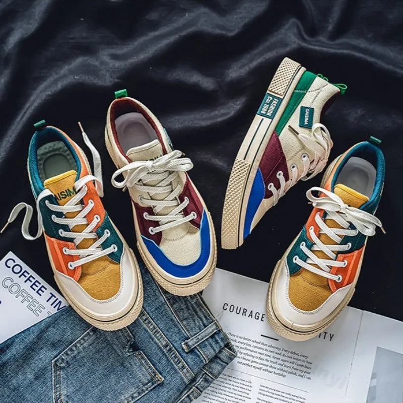 Mænd farverige lærred afslappet sko par bord sko sommer mode sneakers mode mænd komfort flad vulkaniserede sko åndbare