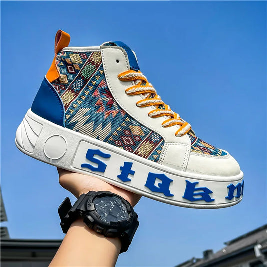Men Vulcanized Shoes 2024 British Style High Top Casual Sneakers Men Canvas Shoes Man Sports Skateboarding Shoes Fashion Male