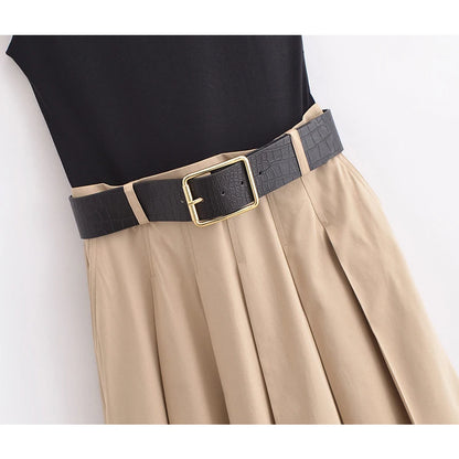 Mujer 2025 Frau Kleider Gürtel Plissee Midi Kleiderinnen Frauen ärmellose Sommerkleid Frau Strickpartykleider für Frauen Sunddress